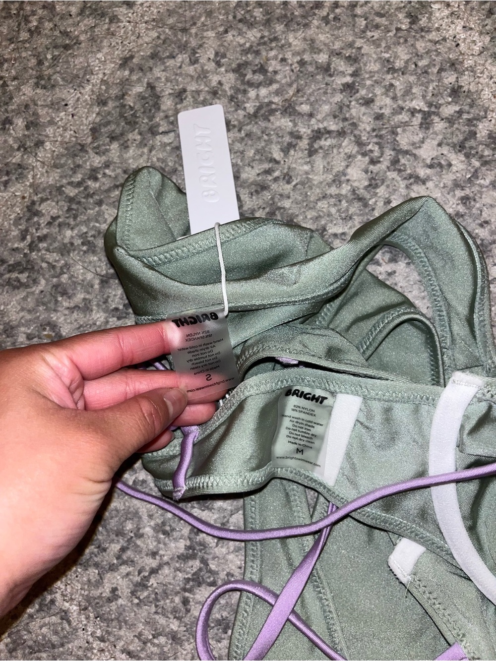 Mauve-Trim Sage Green Bikini Set - Picture 4 of 4